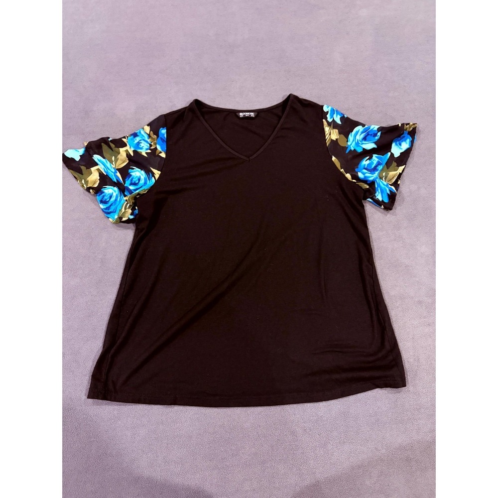 Bloomchic Top Womens 10 Black Floral V Neck Short Sleeve Streetwear Casual